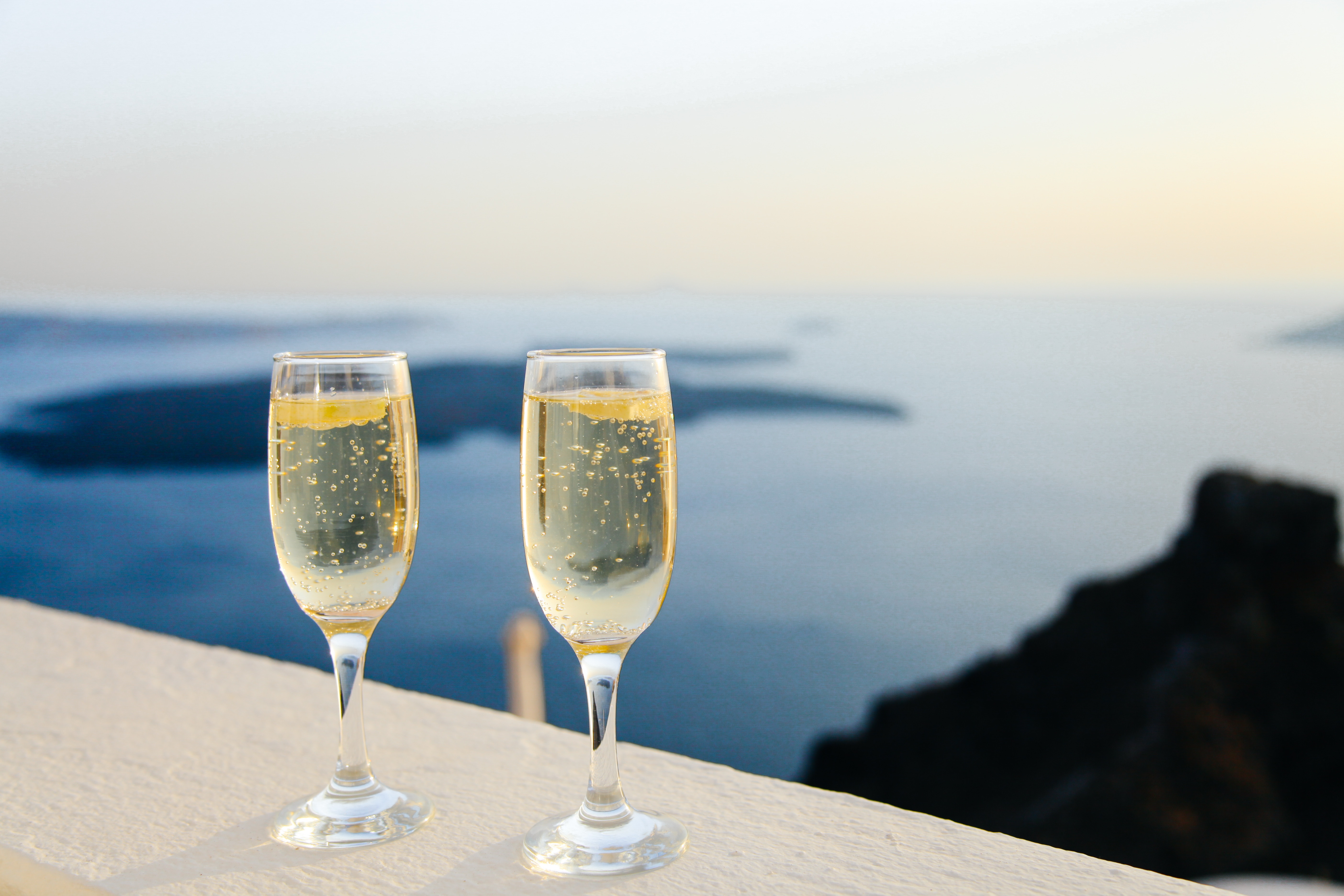 two glasses of champagne in Greece