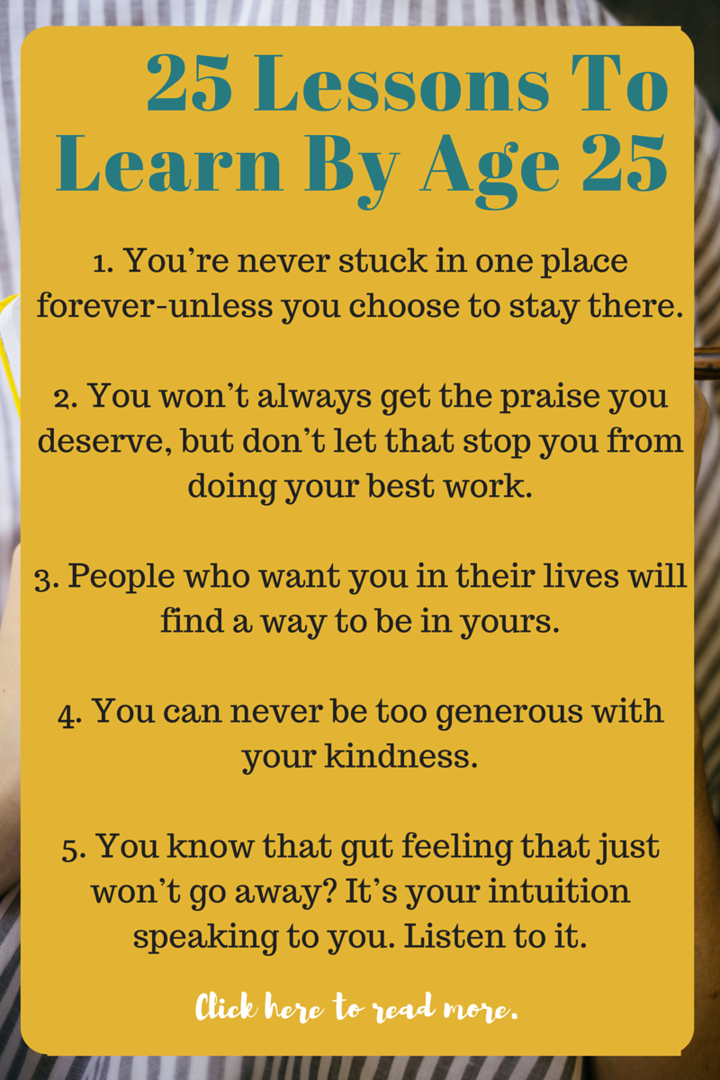 25 is a big milestone--you're halfway through your 20s! Something nobody tells you about your early twenties is how much you’re going to learn about yourself. You are going through some of the most transformative years of your life. It’s confusing and lonely and you will feel very isolated at times. But you are not alone. 