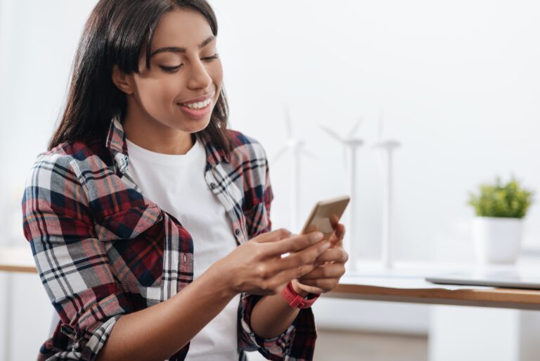 brunette woman on her phone