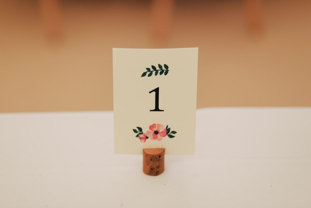 table 1 sign at a wedding