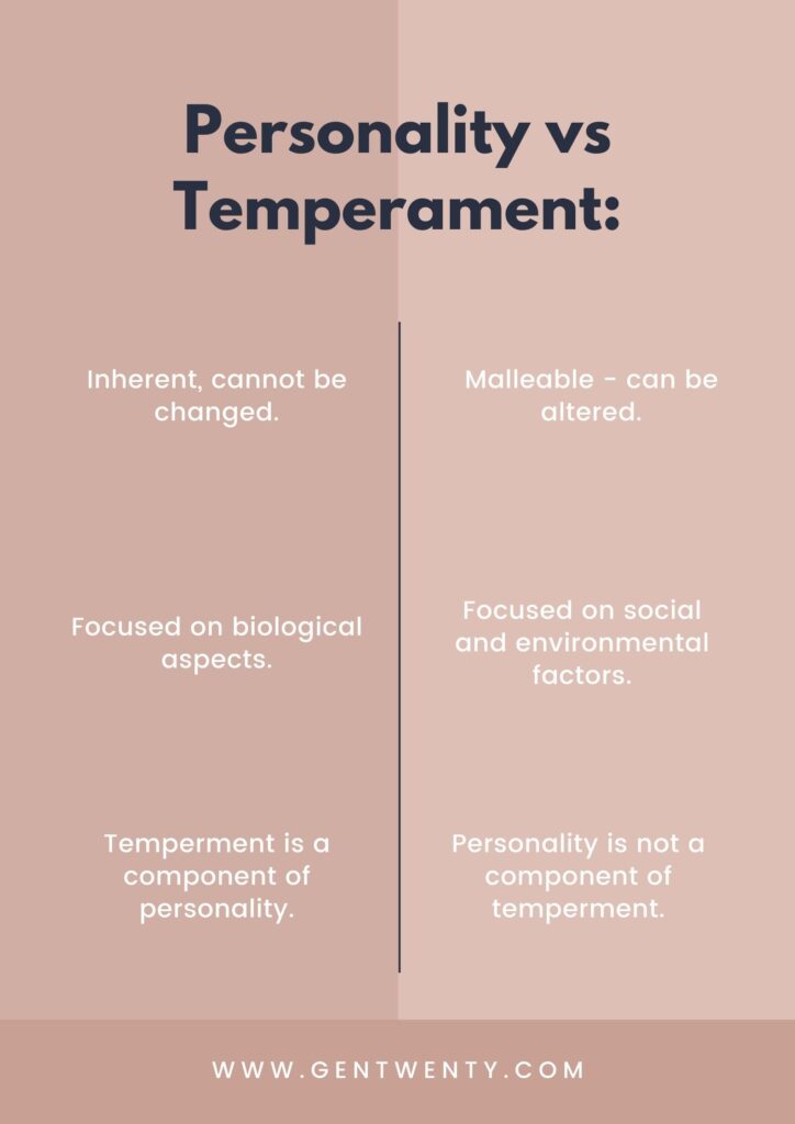 Personality vs Temperament comparison chart