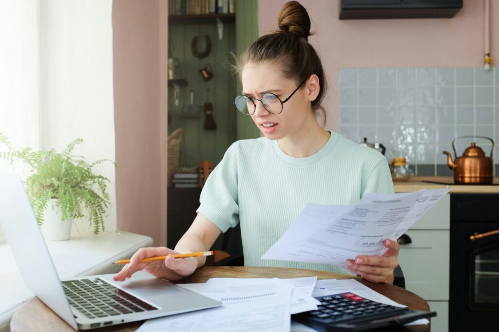 a woman concerned about her finances