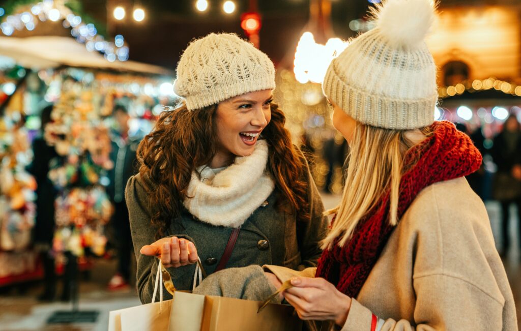 holiday shopping with a friend after saving money