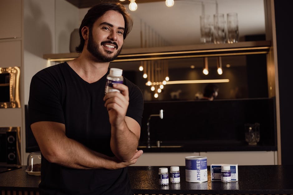 A young adult choosing wellness supplements at a modern gym