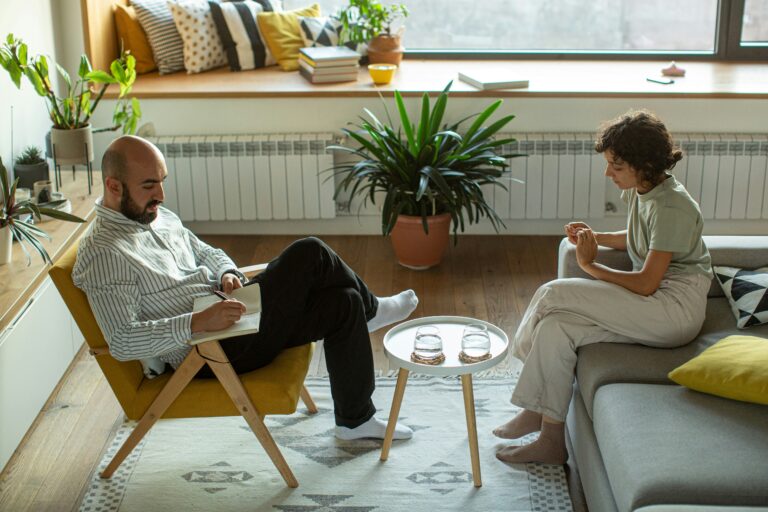 woman talking to male therapist