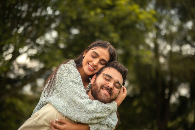 couple hugging outside