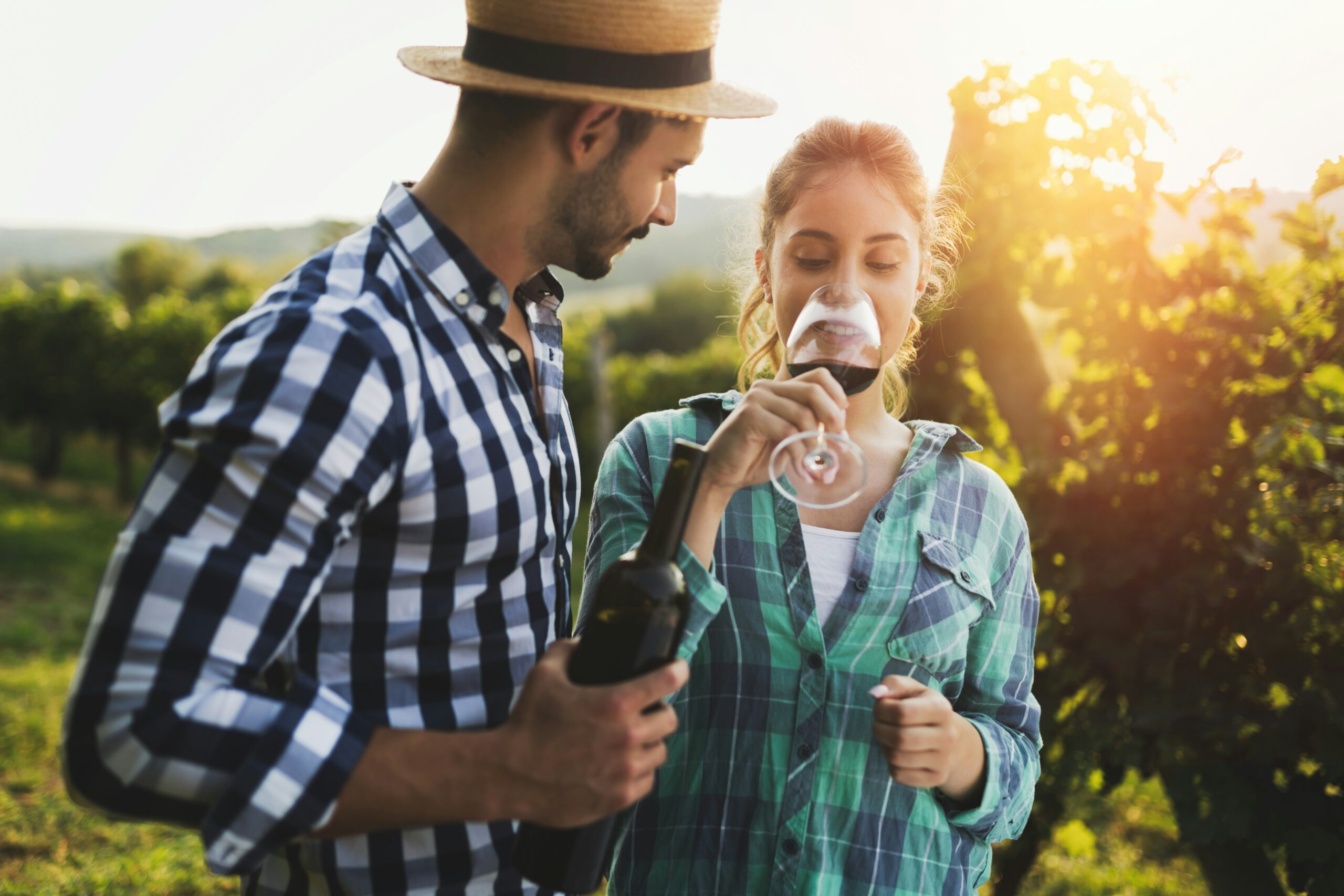 a couple checks out a local winery together